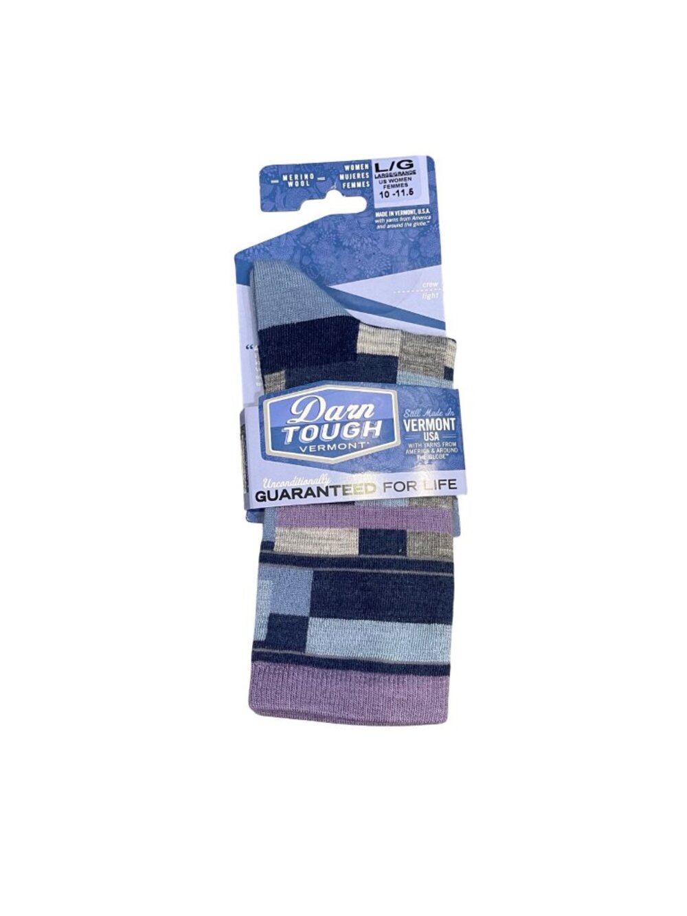 Darn Tough Vermont Women's Lg Merino Wool Crew Socks Light 10-11.5 Blue Purple